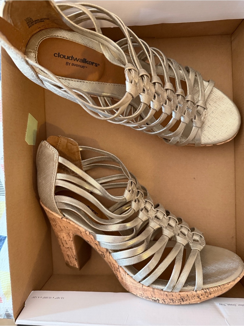 cloudwalkers Strappy Cork Block Heel Sandals - Champagne Gold